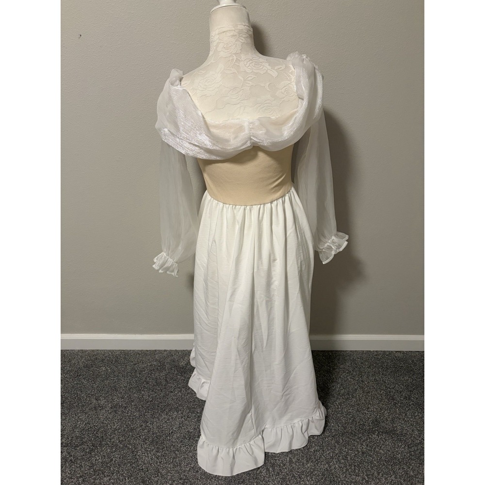 Toile Bodice Milkmaid Dress ~6~White Chiffon Slv Fairy Tale Parachute Hi Low Hem - Picture 4 of 16